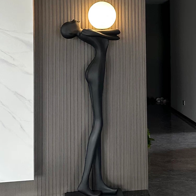 Artistic Human Figure Sculpture Holding Ball Floor Lamp