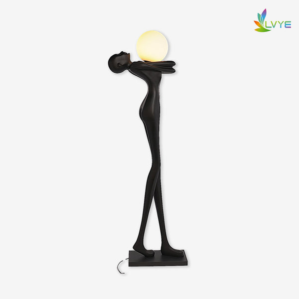 Artistic Human Figure Sculpture Holding Ball Floor Lamp